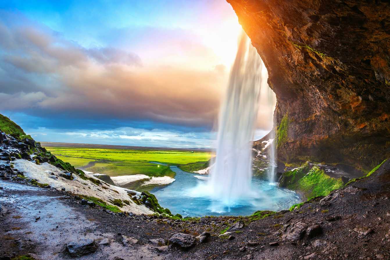 Beautiful Waterfall During Sunset