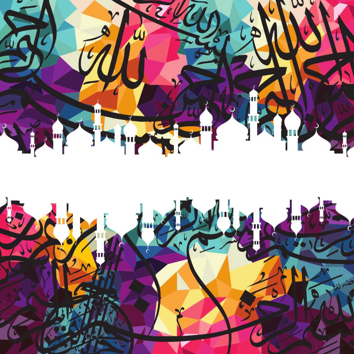 White Mosque on Colourful Background
