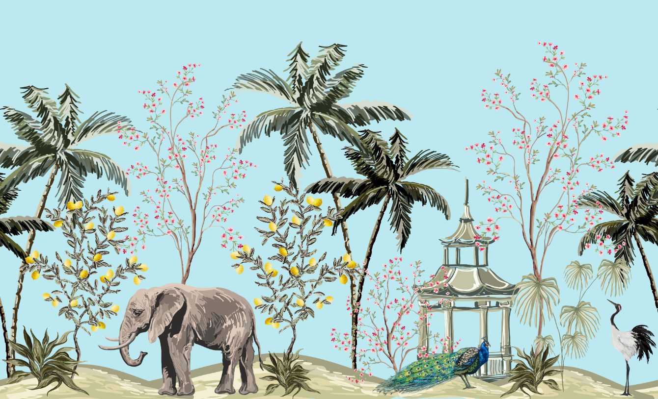 Elephants and peacock