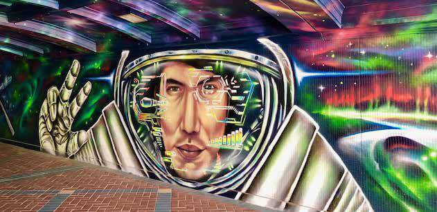 Futuristic Astronaut - graffiti wall art