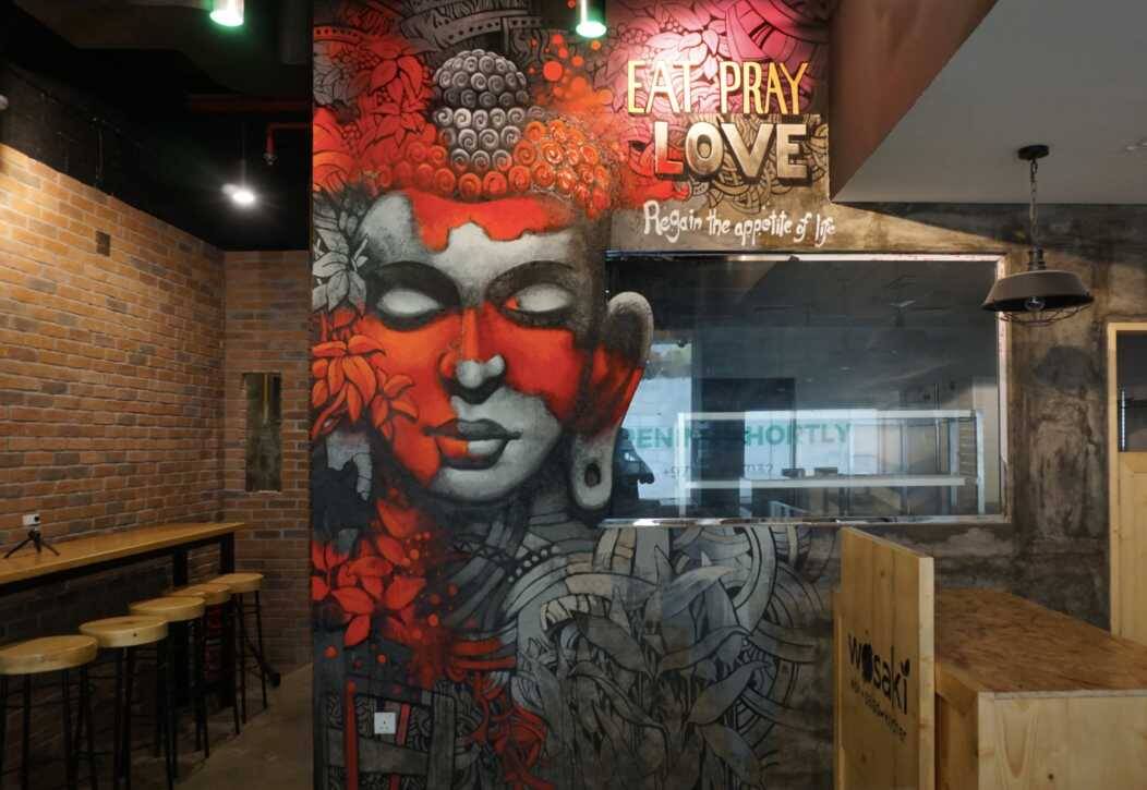 Red Duotone Buddha artwork for modern interiors