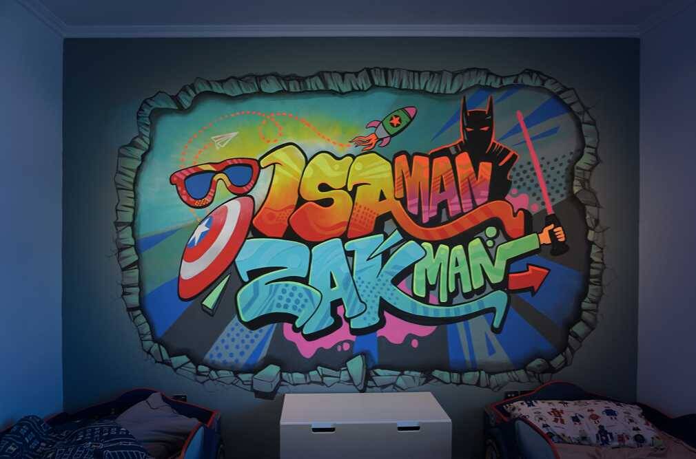 Vibrant Superhero Neon Art featuring bold LED colors.