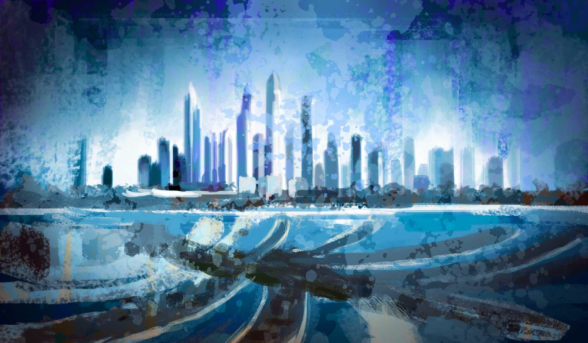 Dubai Palm Jumeirah watercolour