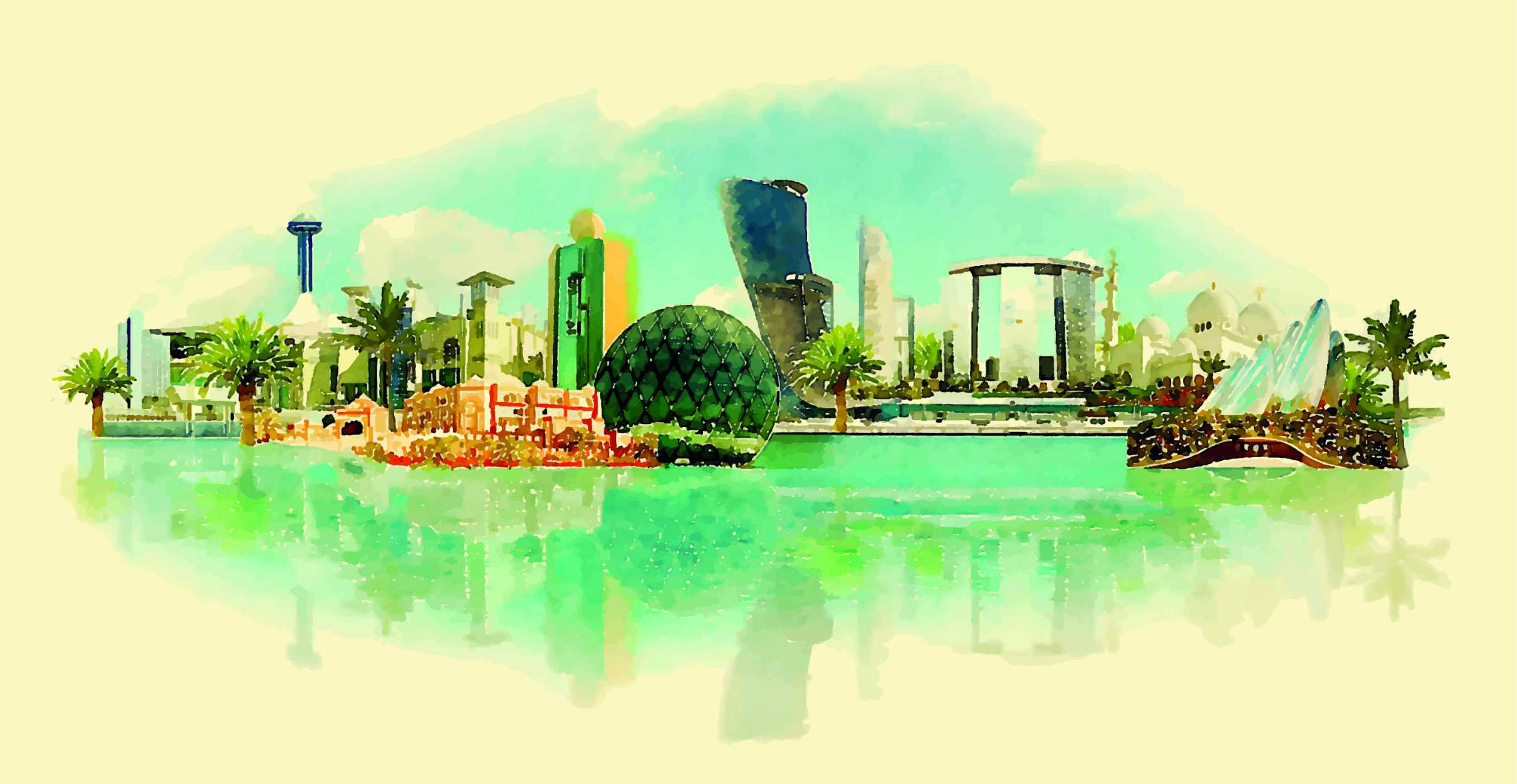 Monuments green watercolour