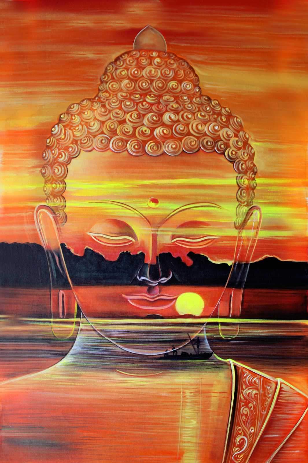 Sun and lake landscape lord buddha