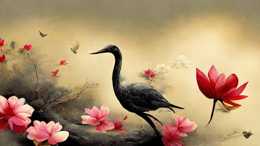 Crane Bird Art Glass Printing