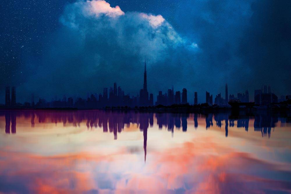 Dubai Skyline Day Night Acrylic Prints