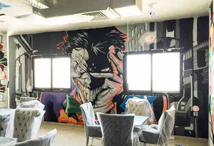 Joker graffiti art in a restaurant