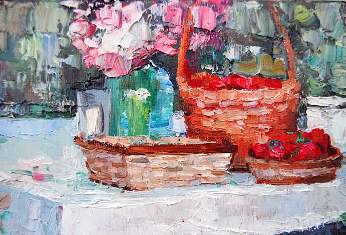 Still life with a basket of berries and flowers
